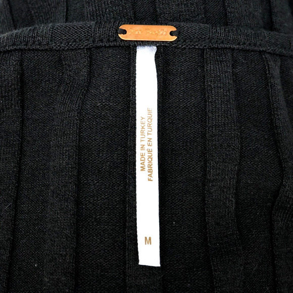 Free People Sweater Womens Medium Black Ribbed Knit Buttons Square Neck Y2K - Picture 3 of 15